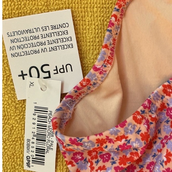 One Piece Amazon Swimsuit Women XL Pink Floral UPF 50+ NWT Peach Micro - Picture 3 of 10